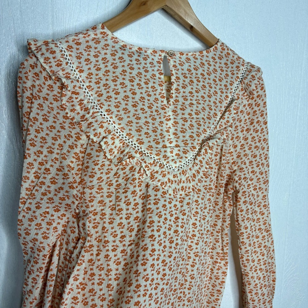 Madewell Floral Ruffle Blouse in Cream and Orange - Picture 11 of 13